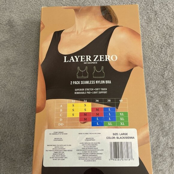 NEW Layer Zero Women's L 2 Pack Seamless Nylon Bra Black & Sienna J1036 - Picture 10 of 13